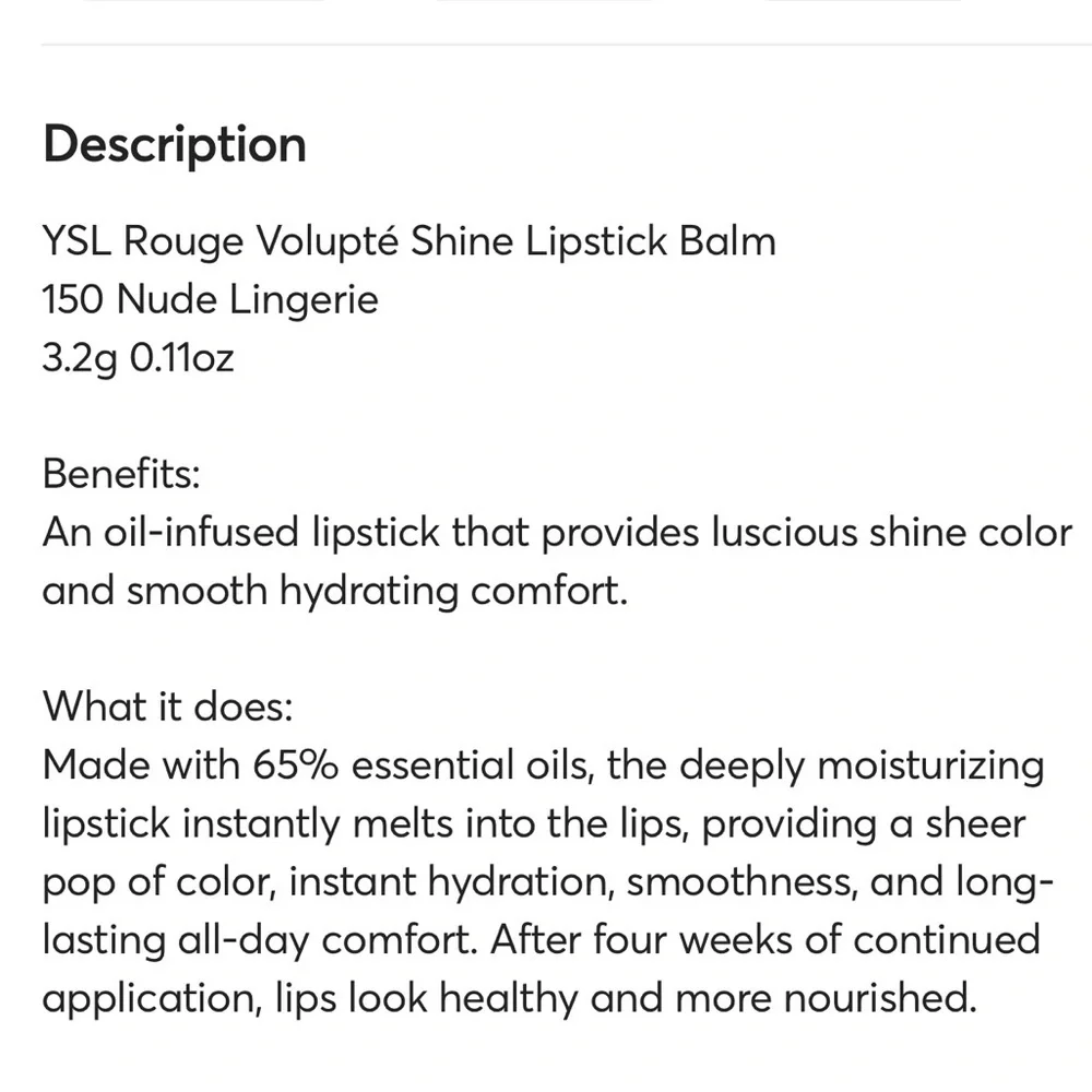 💋 Yves Saint Laurent Rouge Volupte Shine Oil-In-Stick  150 Nude Lingerie